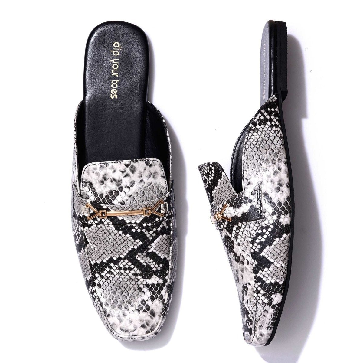 Black Snake-print Mules