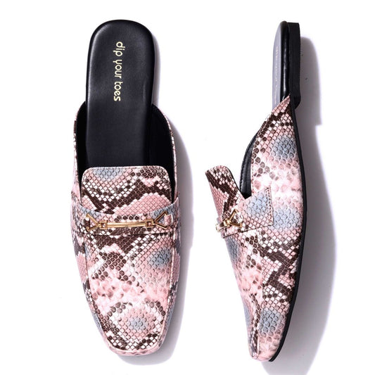 Pink Snake-print Mules