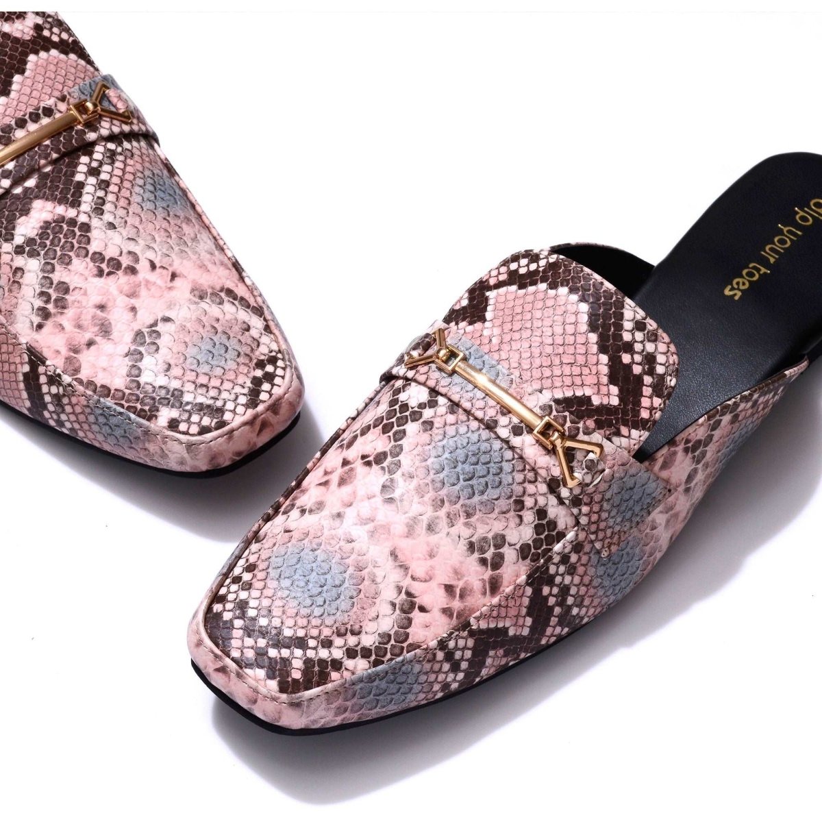 Pink Snake-print Mules