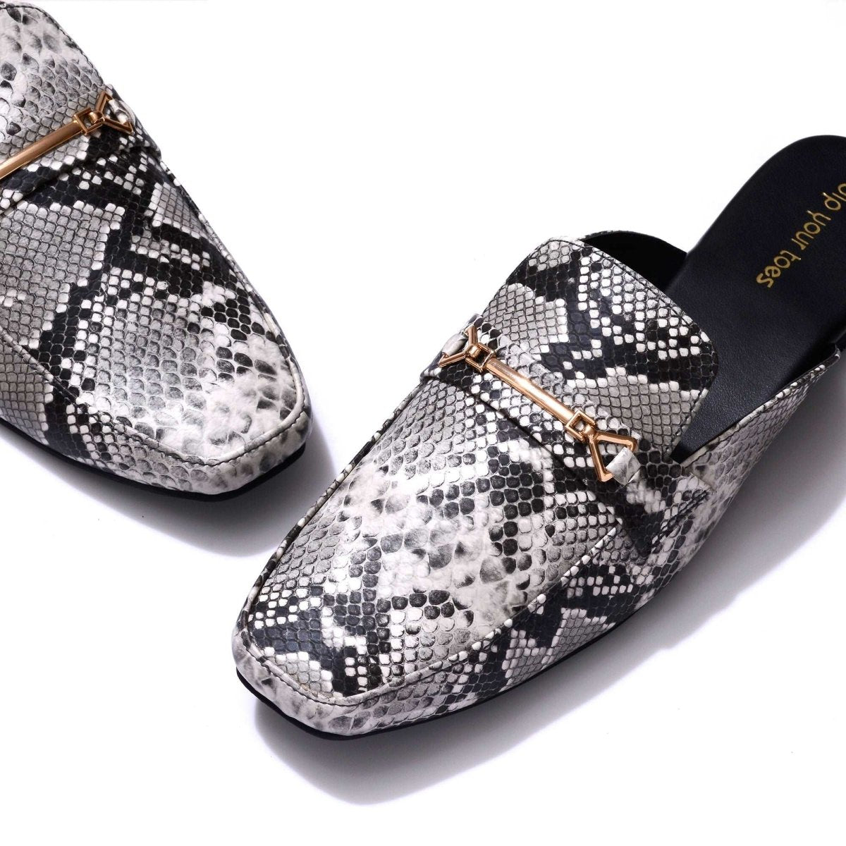 Black Snake-print Mules