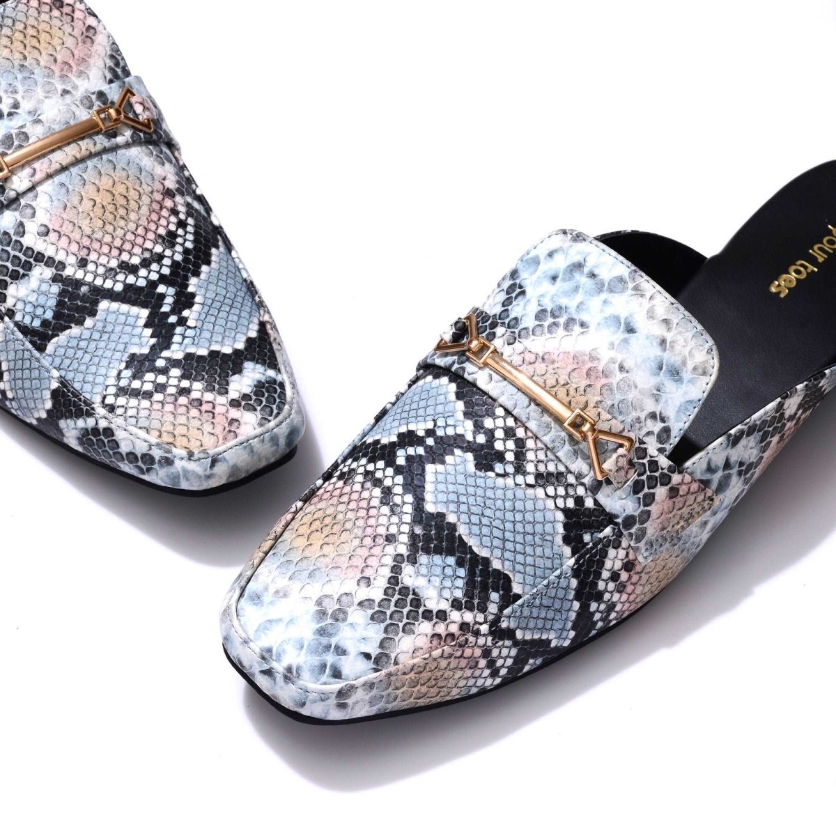 Blue Snake-print Mules