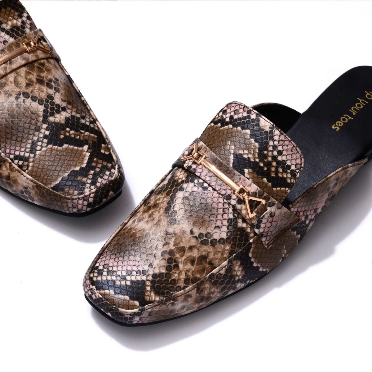 Brown Snake-print Mules