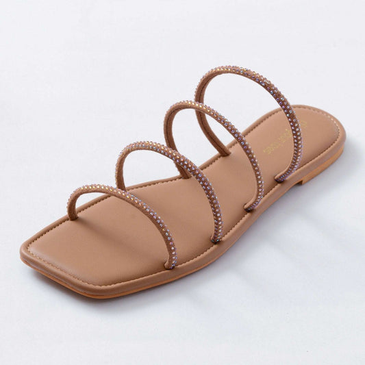 Beige Crystal-embellished flats