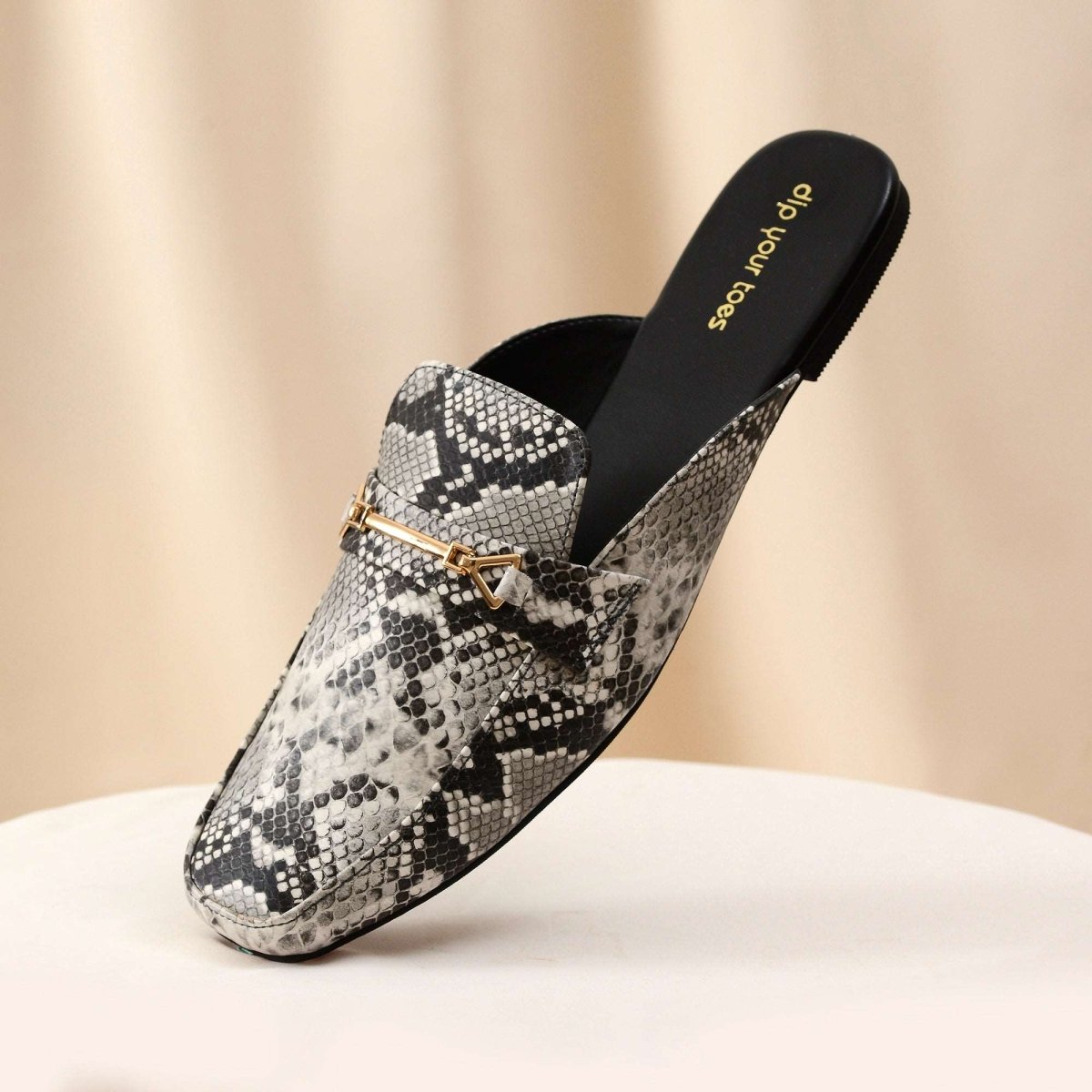 Black Snake-print Mules