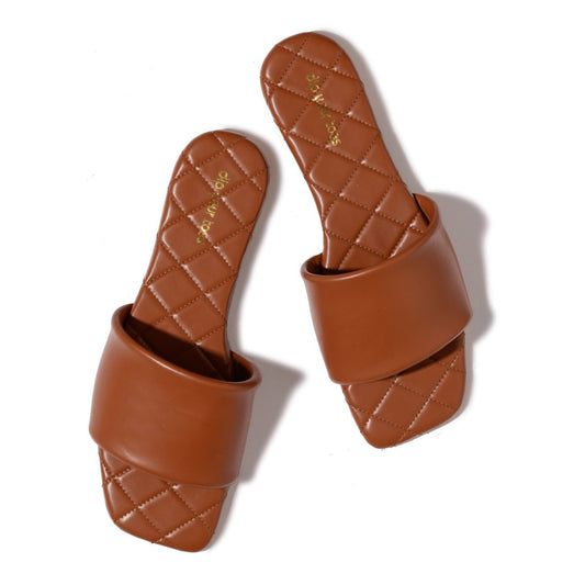 Tan Quilted Sliders