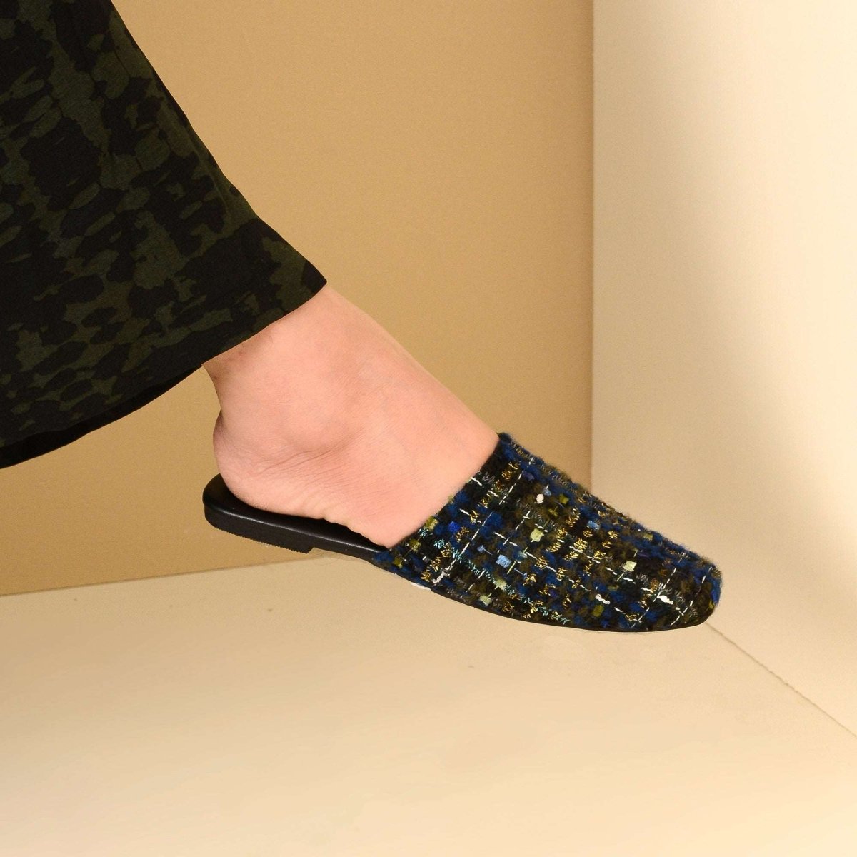 Prussian Tweed Mules