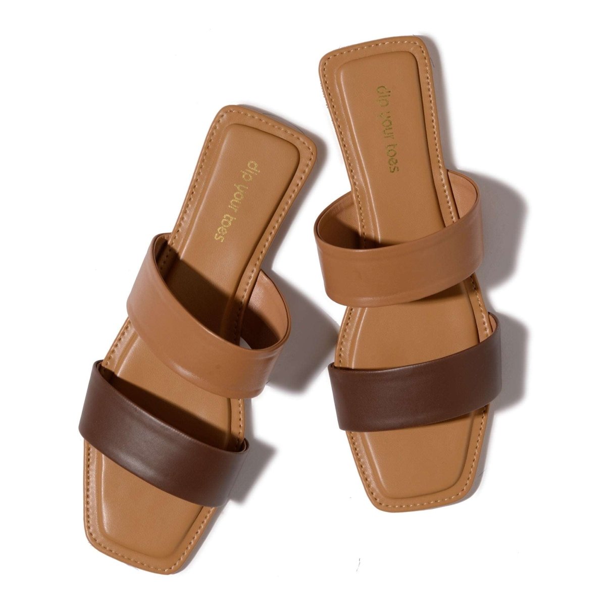Nude and Brown Double Strap Flats