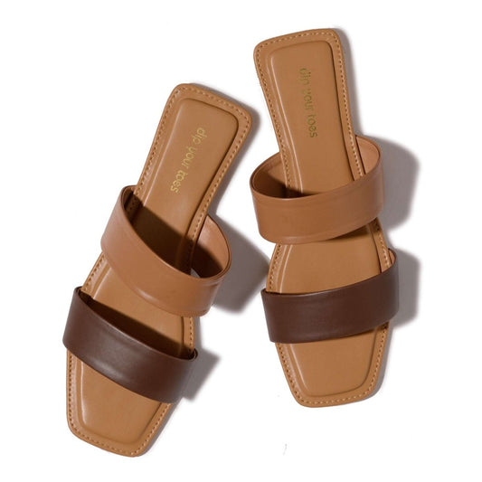 Nude and Brown Double Strap Flats