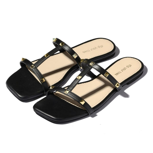 Black stud-embellished flats