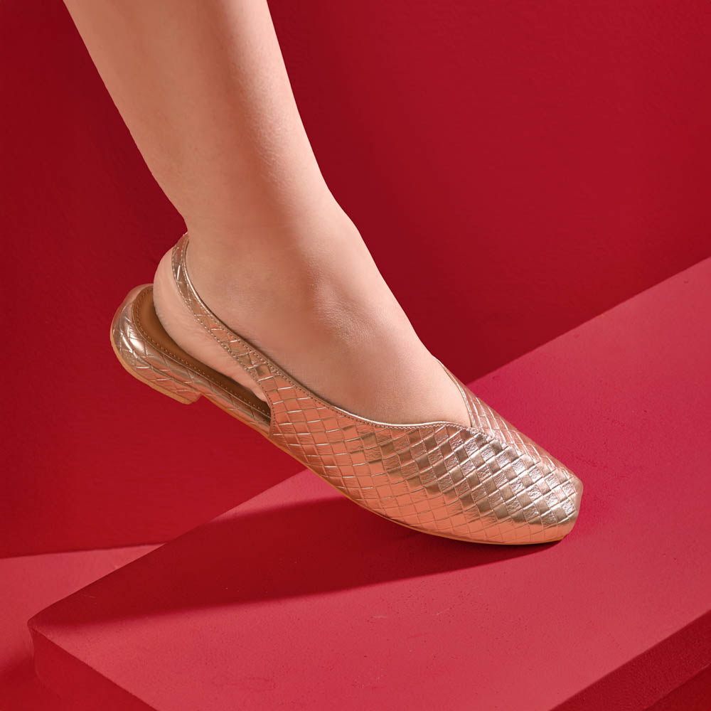 Rosegold square toe block heel sling back sandals