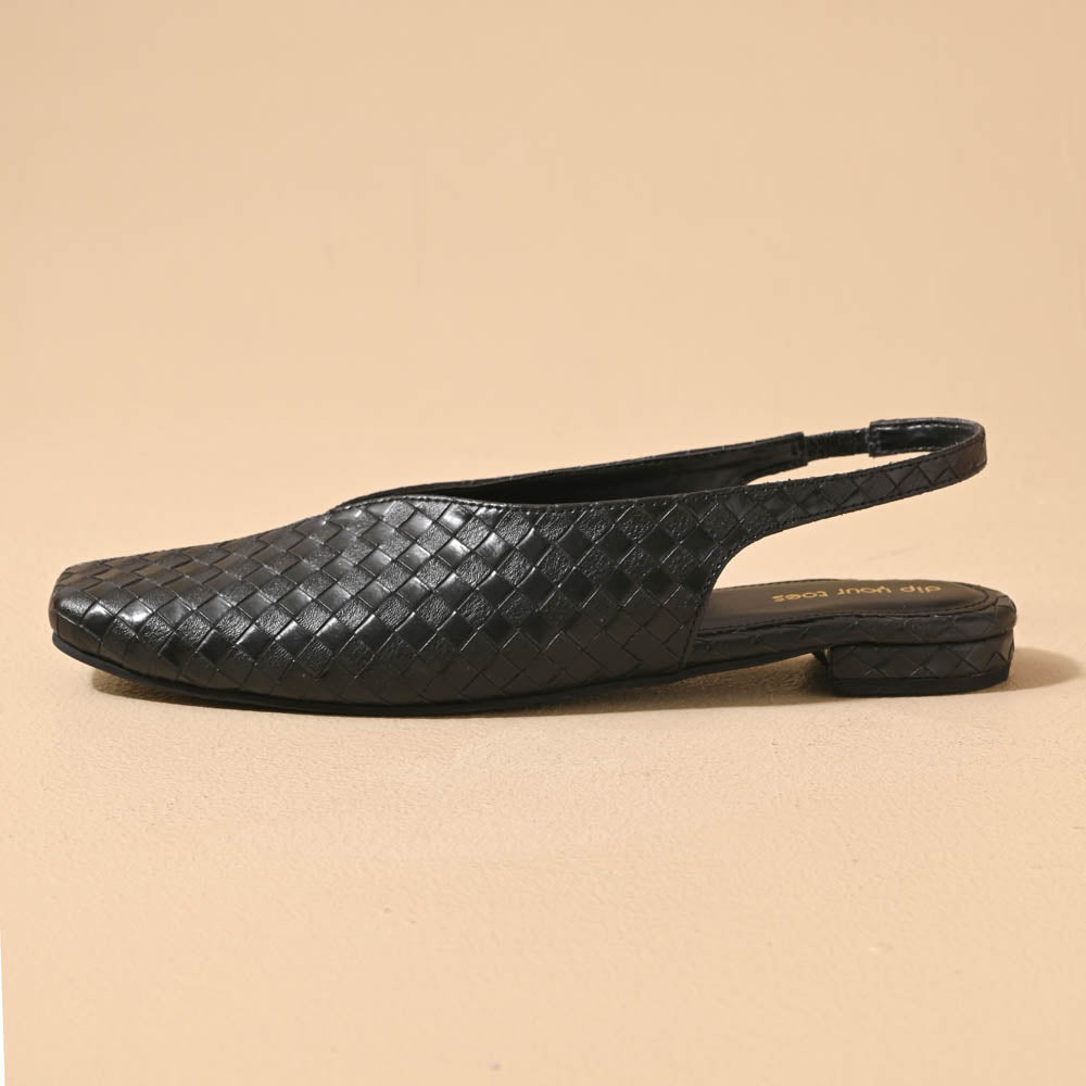 Black square toe block heel sling back sandals