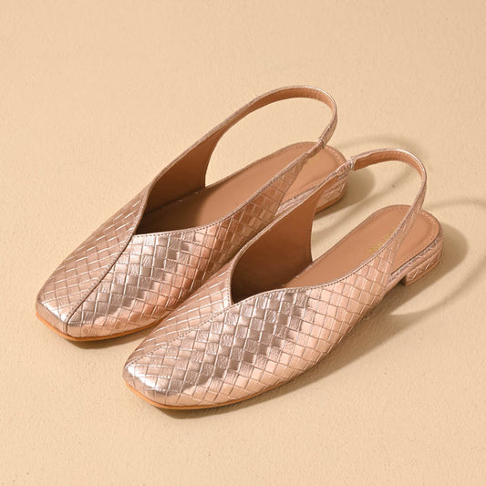 Rosegold square toe block heel sling back sandals