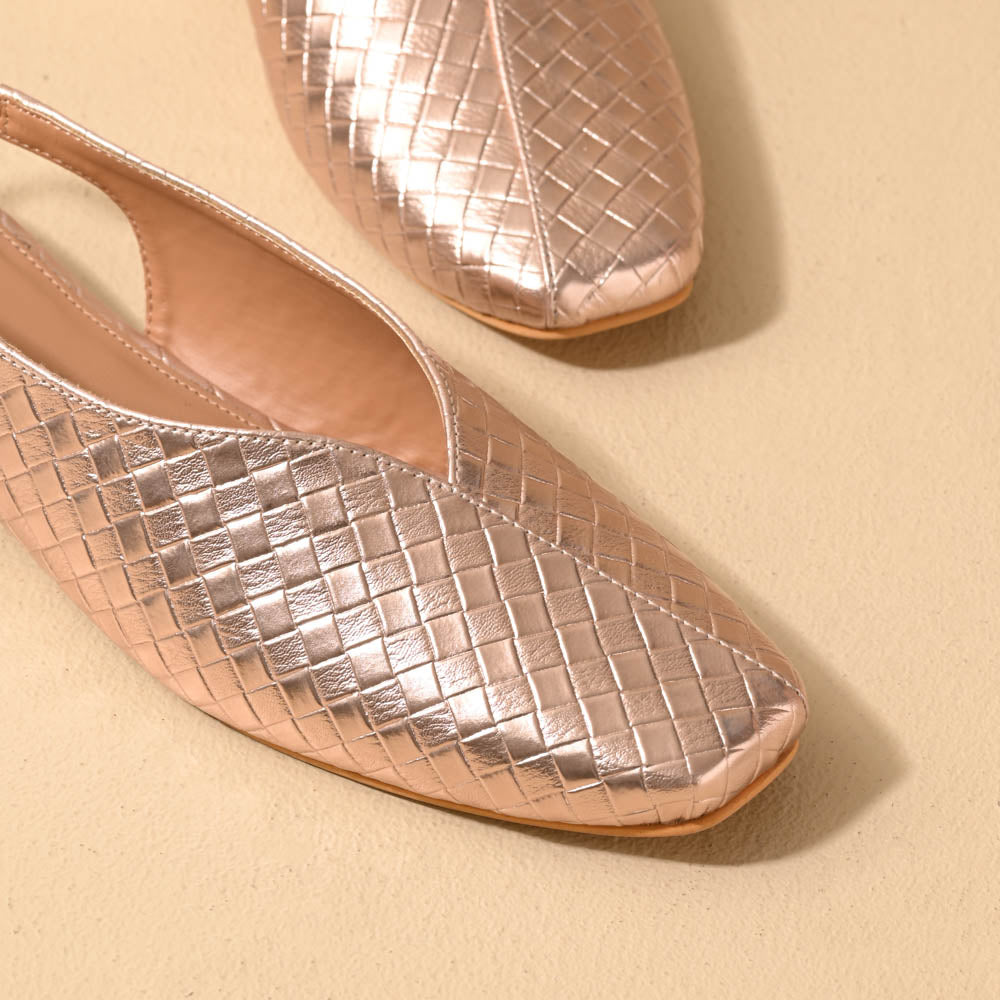 Rosegold square toe block heel sling back sandals
