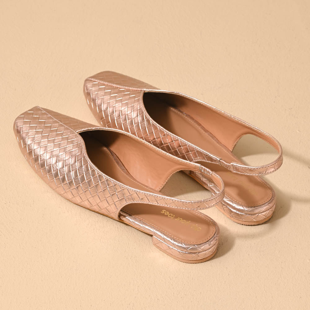 Rosegold square toe block heel sling back sandals