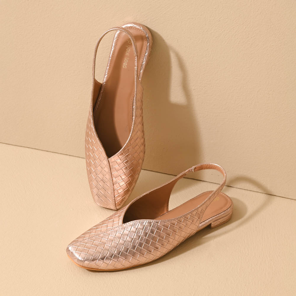 Rosegold square toe block heel sling back sandals