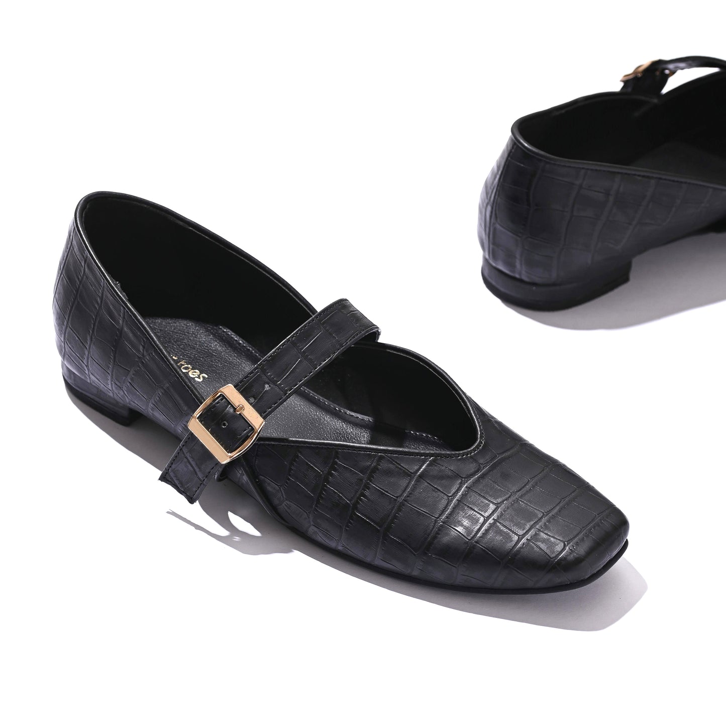 Black textured Mary Jane Flats