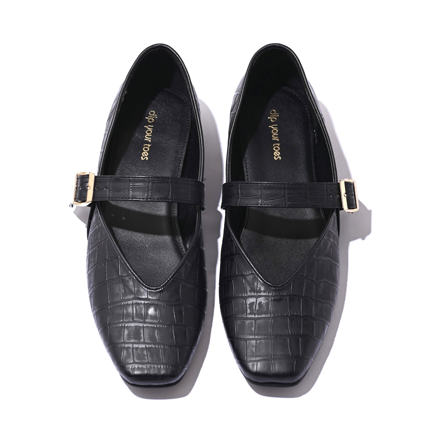 Black textured Mary Jane Flats