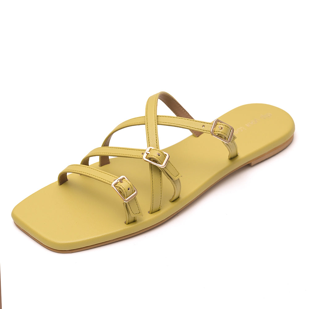 Lime Metal detail Multi-Strap Flats
