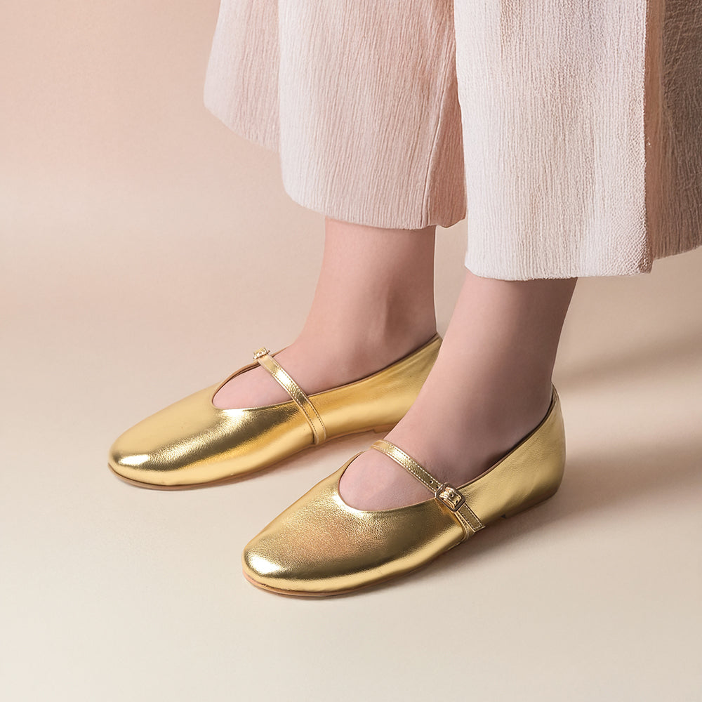 Gold Mary Jane Flats