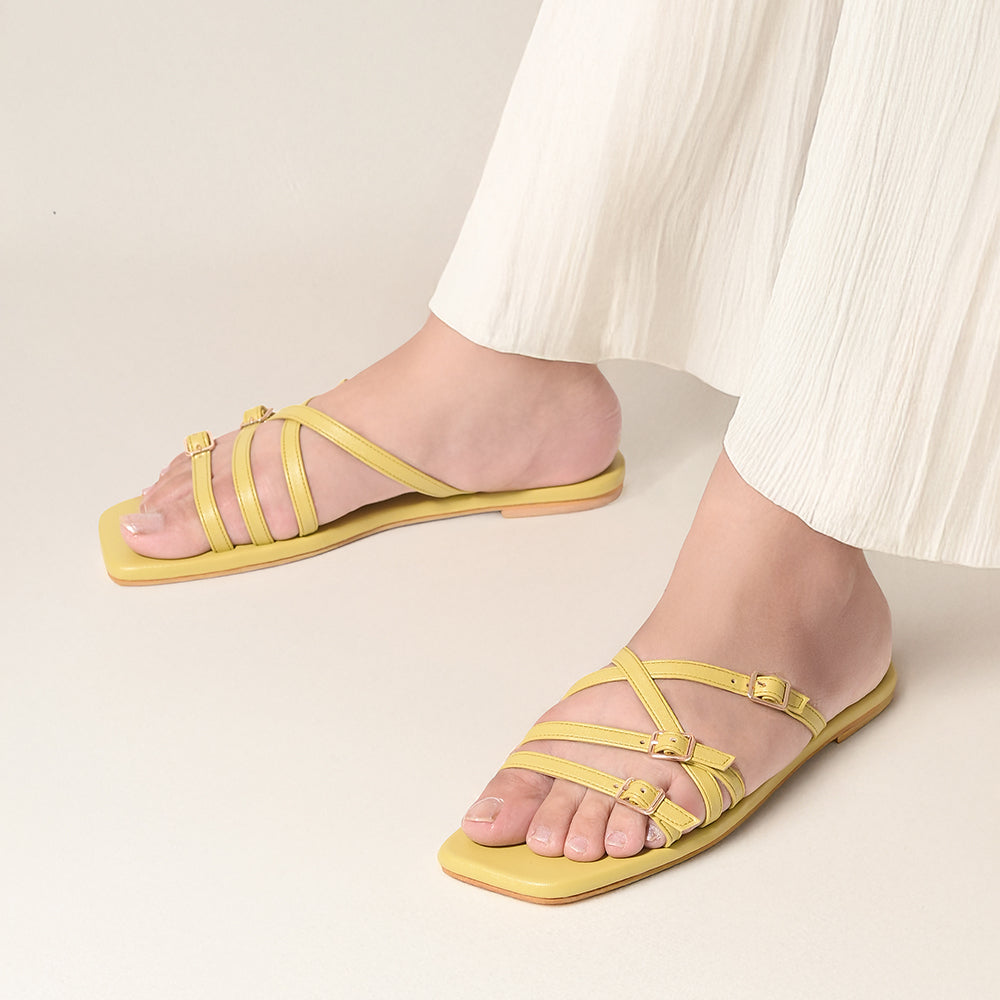 Lime Metal detail Multi-Strap Flats