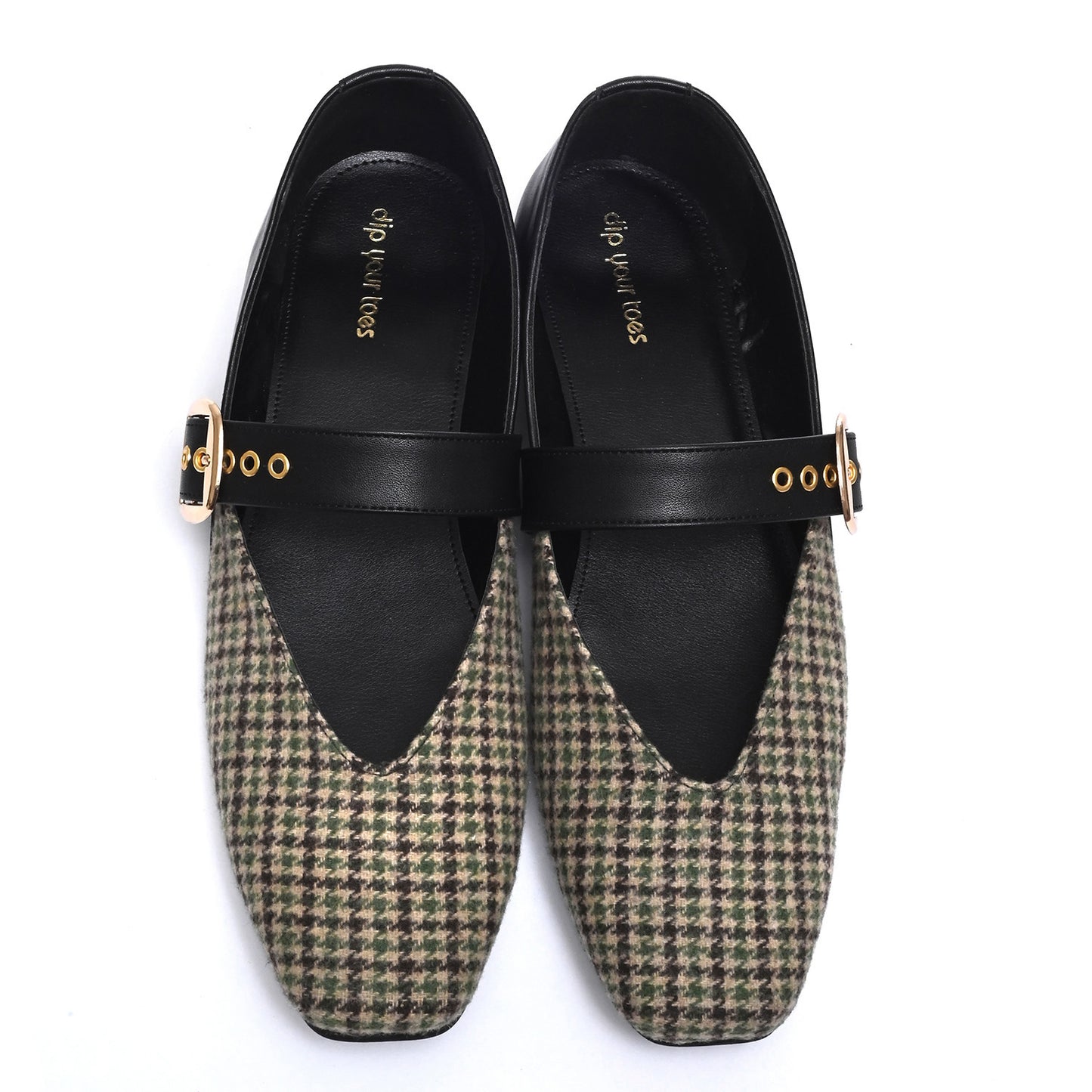 Black Houndstooth Mary Jane Flats