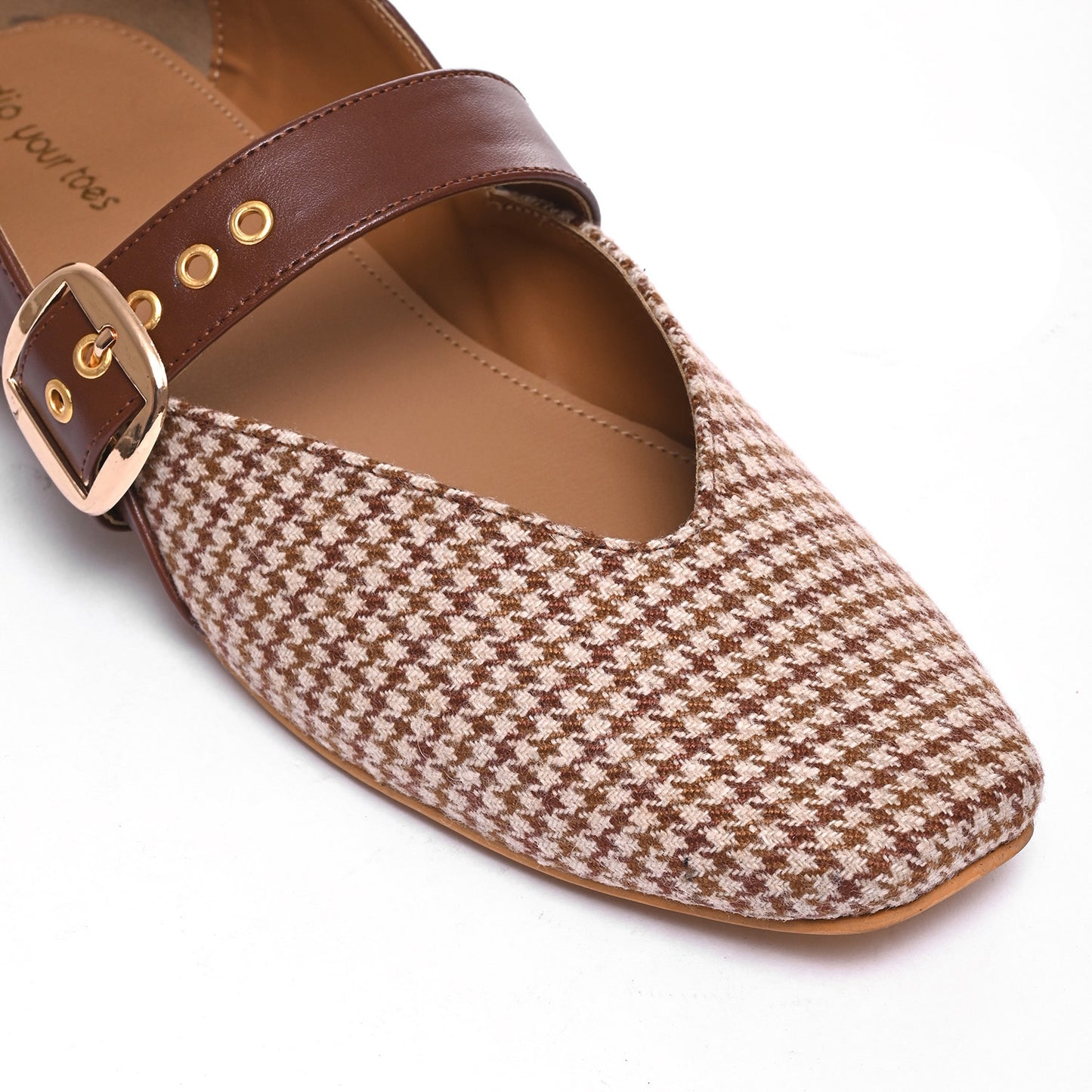 Brown Houndstooth Mary Jane Flats