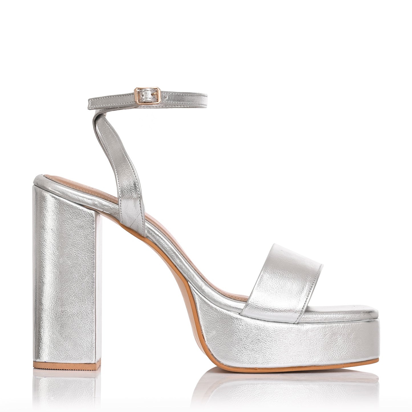 Silver Single Strap Platform Heeled Sandals