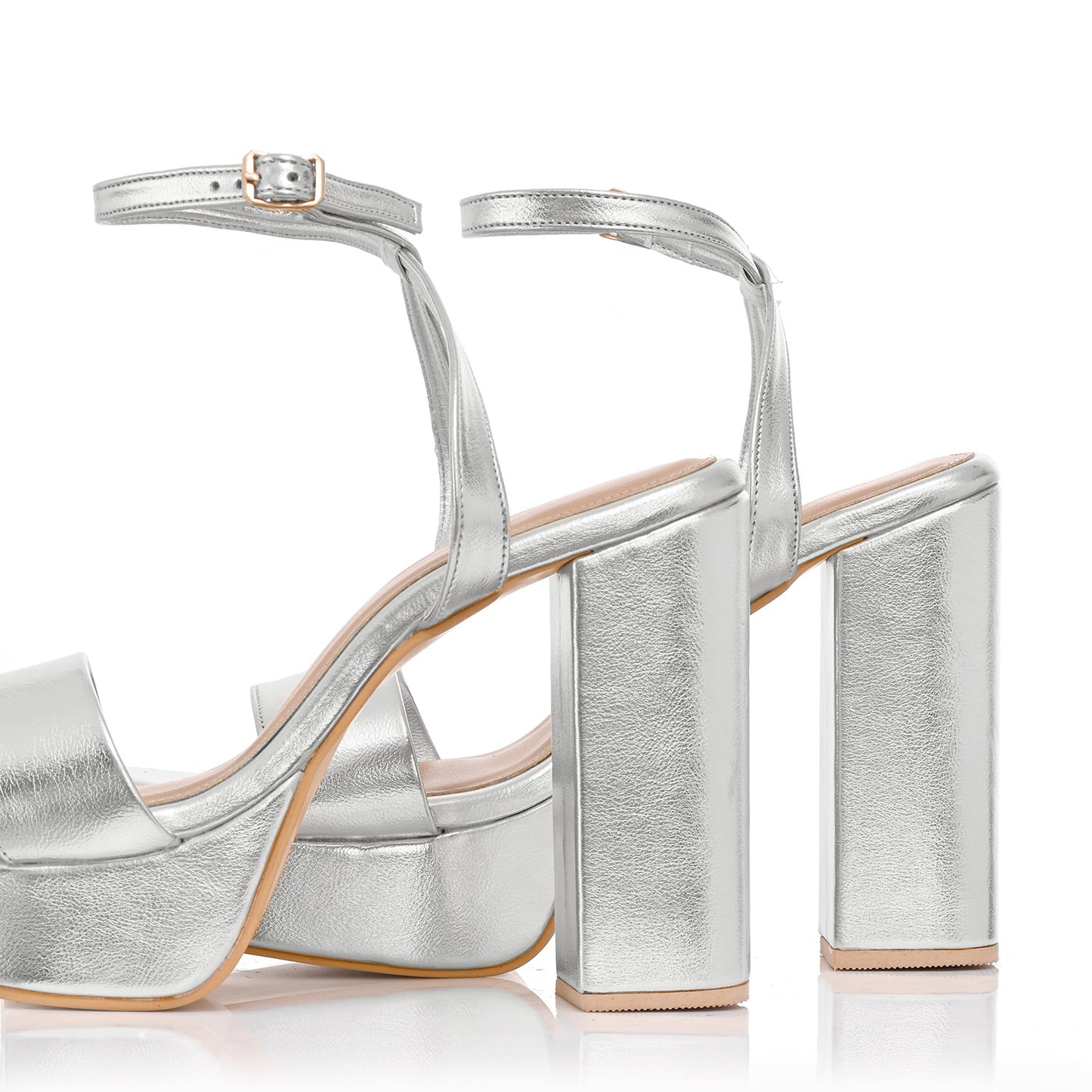 Silver Single Strap Platform Heeled Sandals