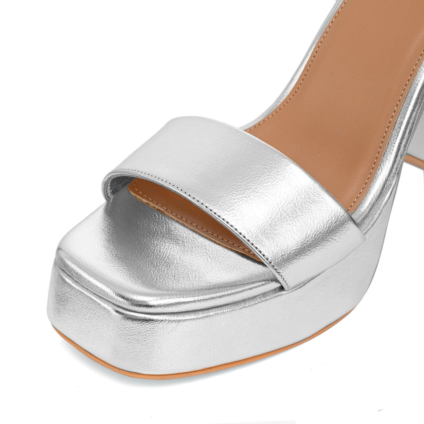 Silver Single Strap Platform Heeled Sandals