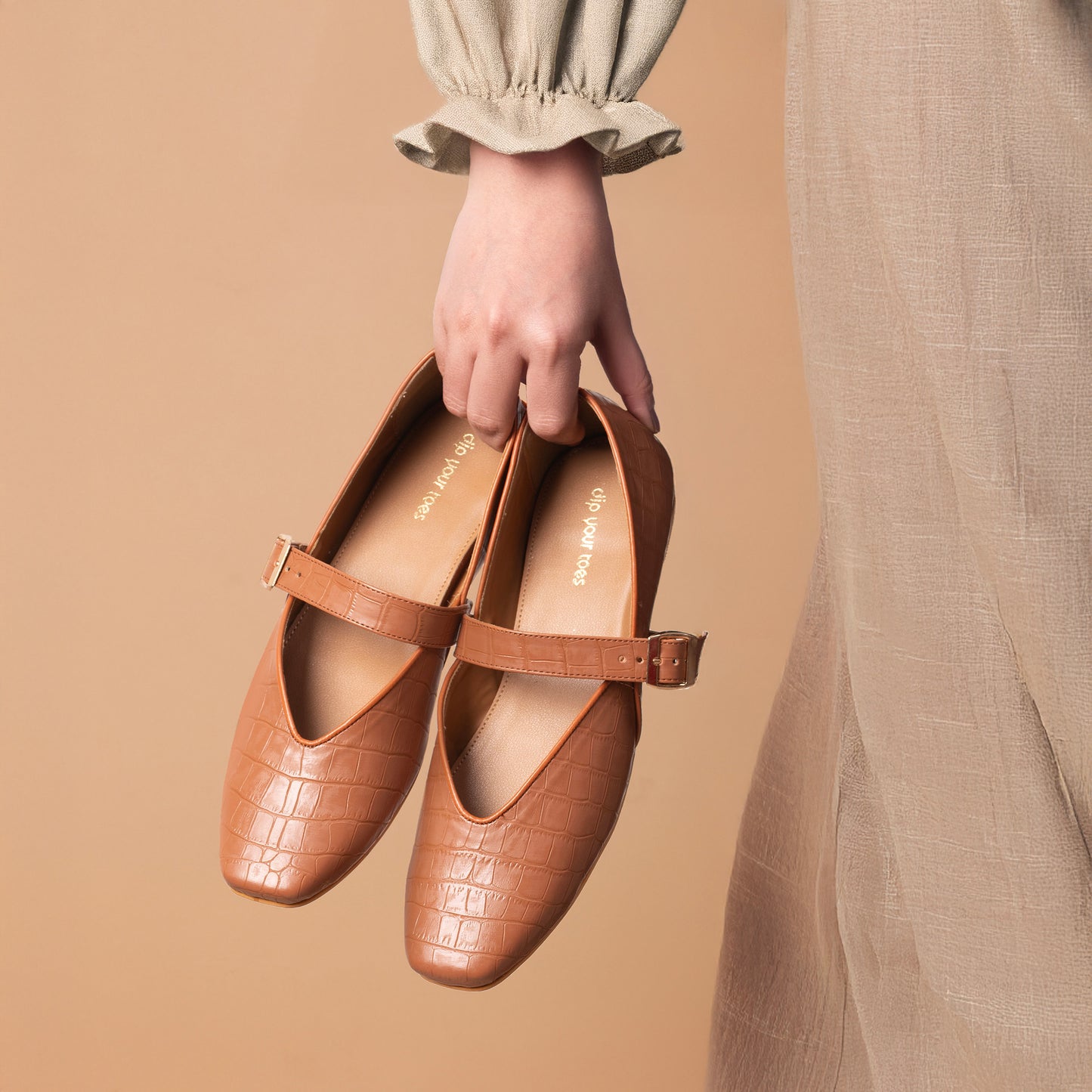 Tan textured Mary Jane Flats
