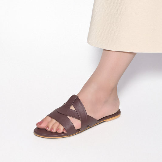Plum Flat Cross-Strap Sandals