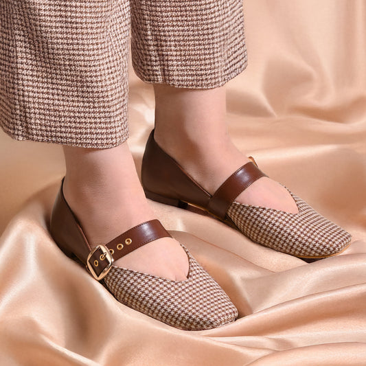 Brown Houndstooth Mary Jane Flats