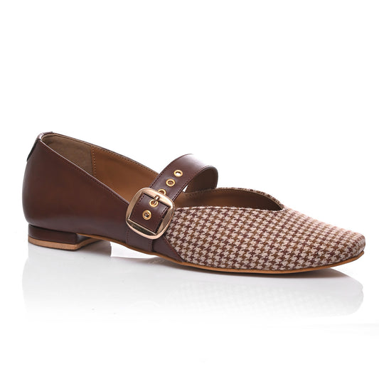 Brown Houndstooth Mary Jane Flats