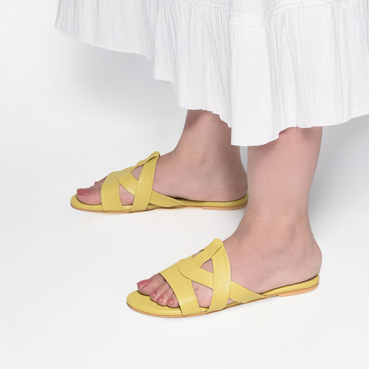 Lime Flat Cross-Strap Sandals