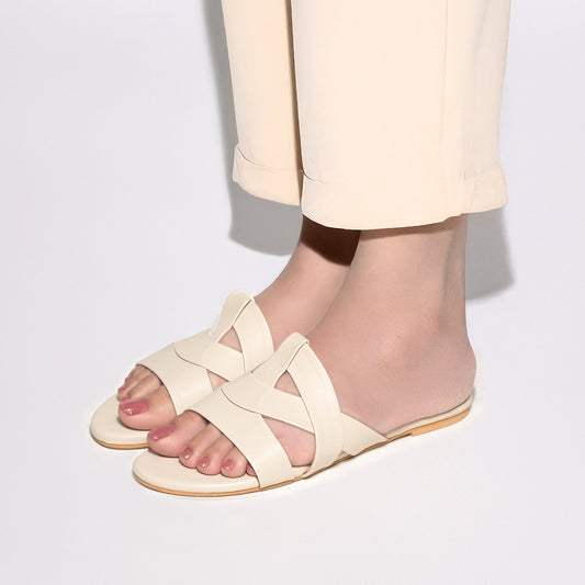 Chalk Flat Cross-Strap Sandals