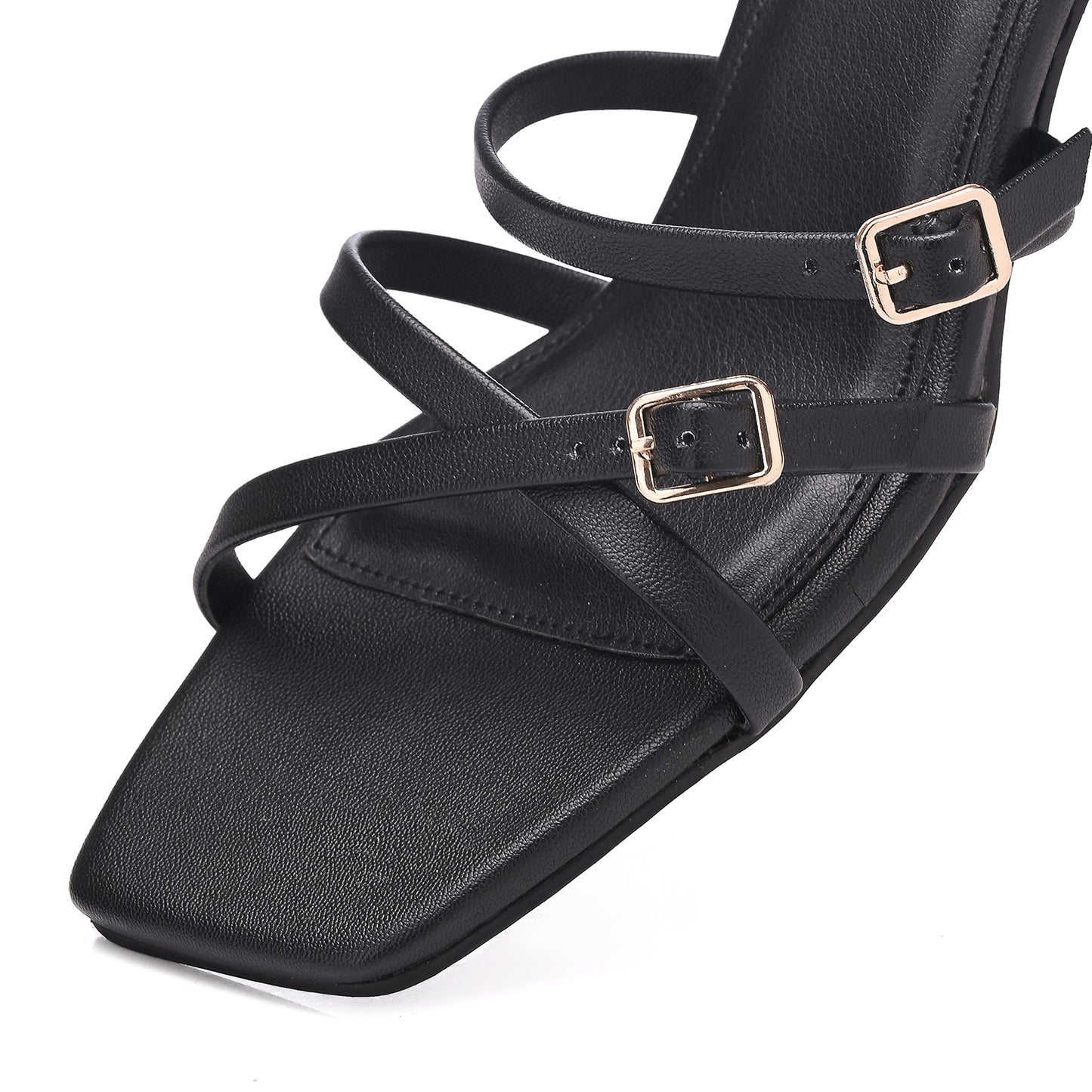 Black Metal detail Multi-Strap Sandals