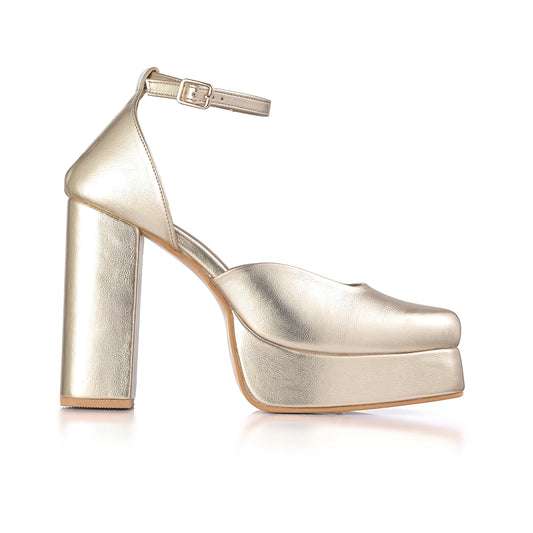 Gold Platform Block Heels