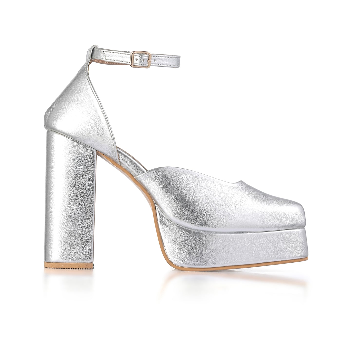 Silver Platform Block Heels
