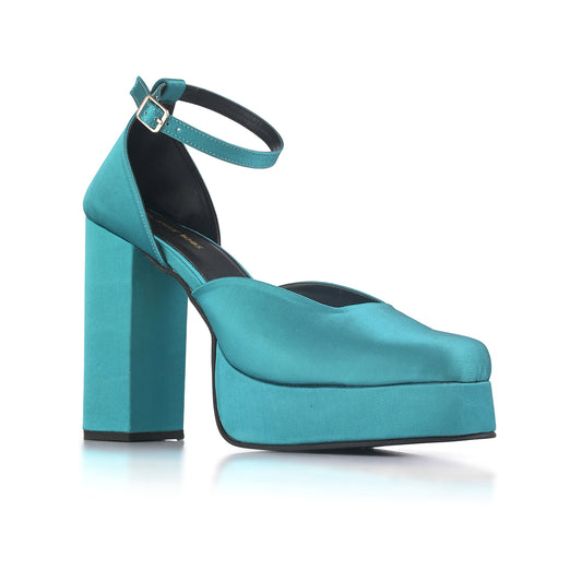 Teal Platform Block Heels