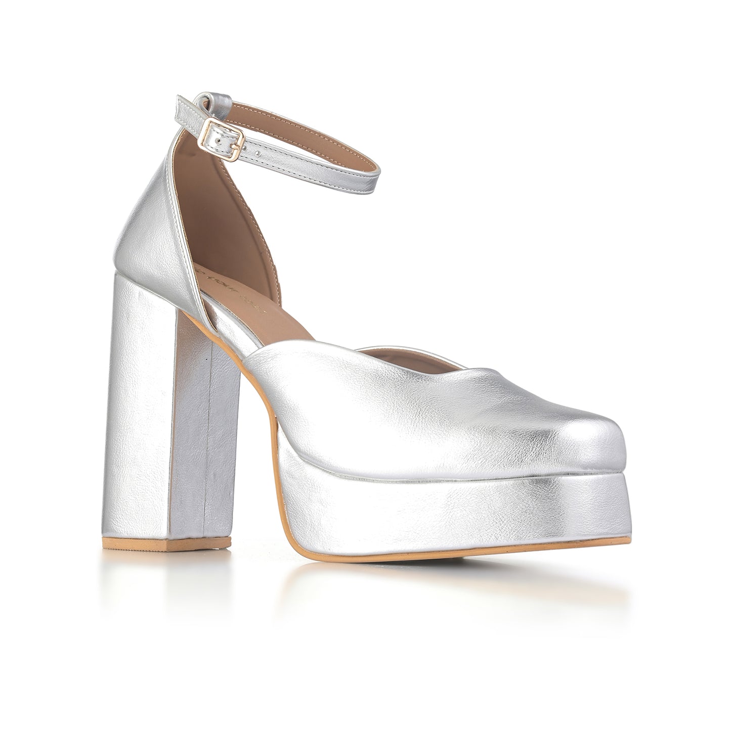 Silver Platform Block Heels
