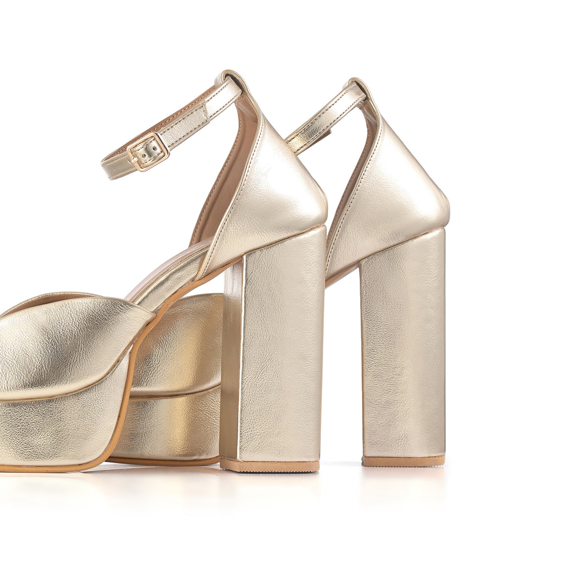 Gold Platform Block Heels