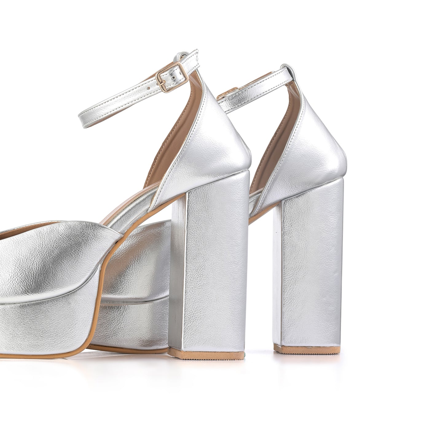 Silver Platform Block Heels