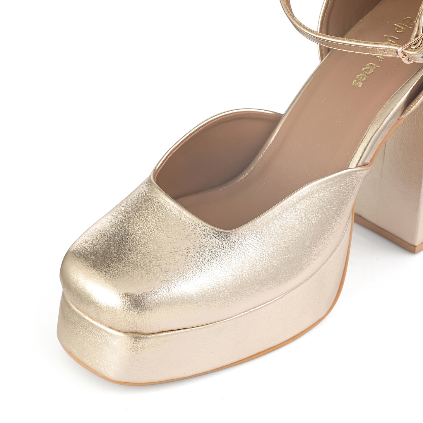 Gold Platform Block Heels