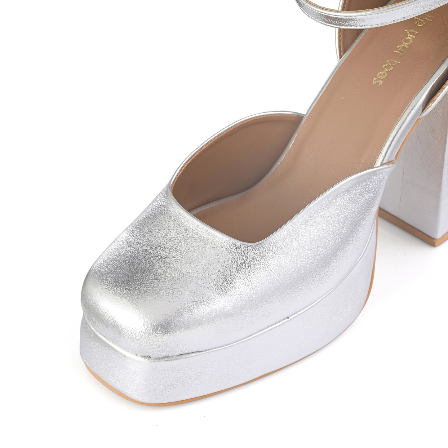Silver Platform Block Heels