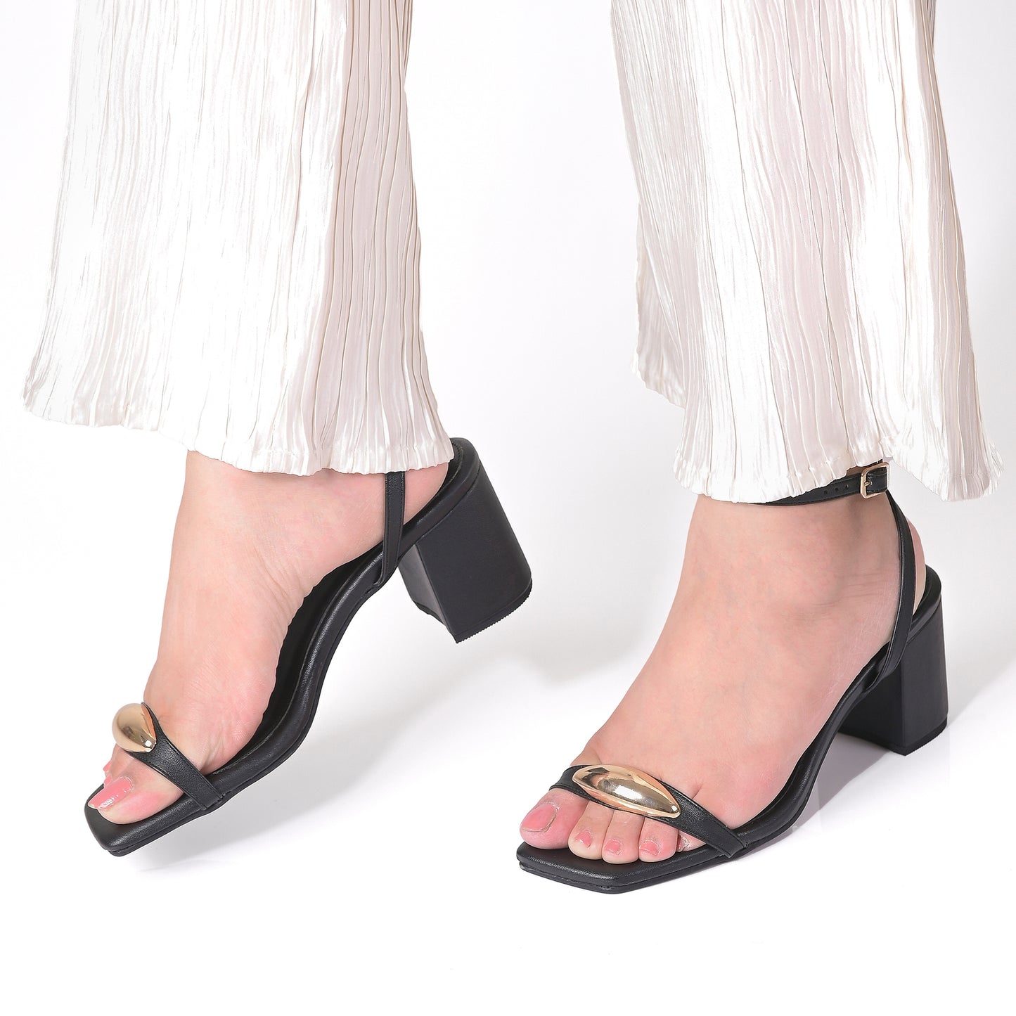 Aura Gold Accent Sandals-Black