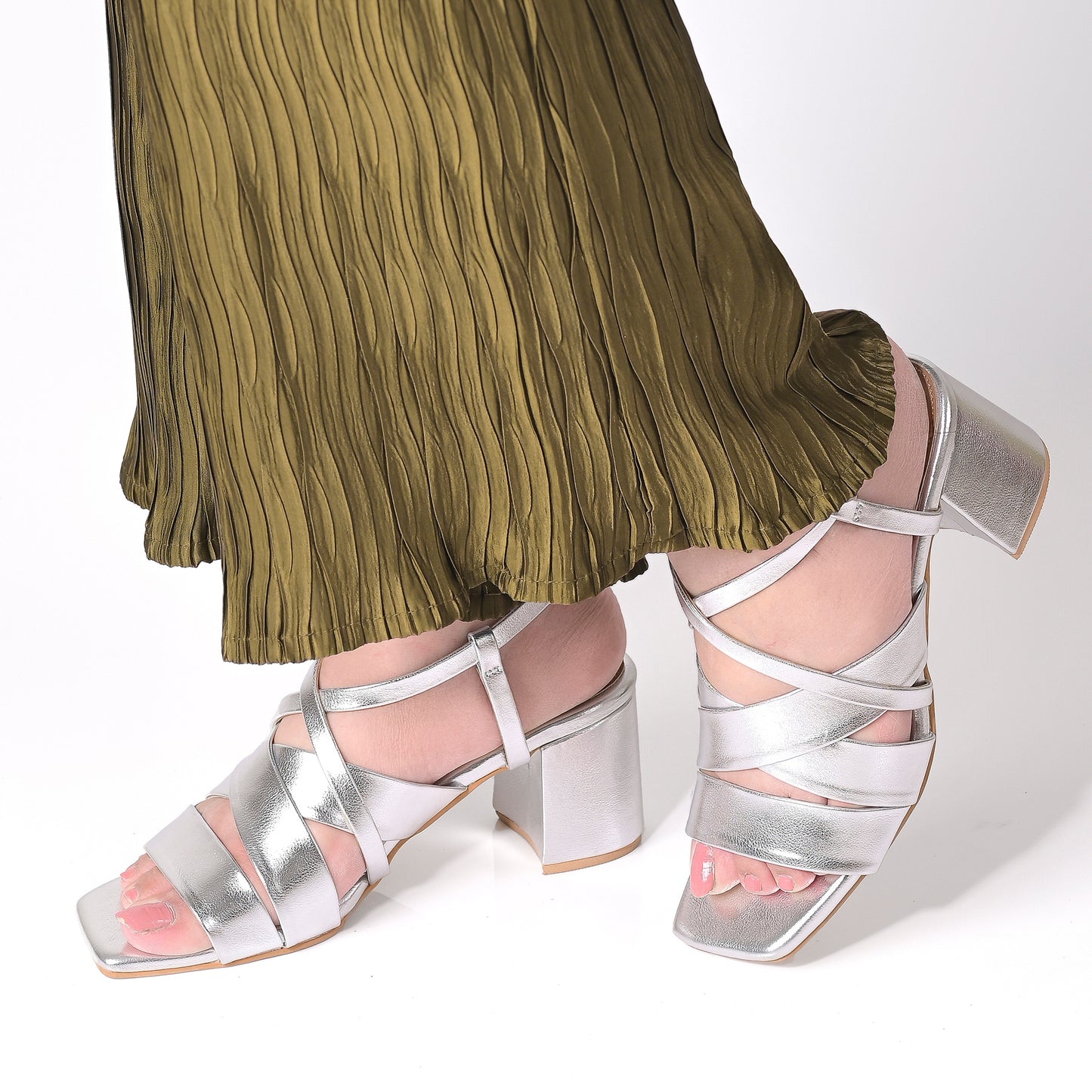 Silver Strap-Up Sandals
