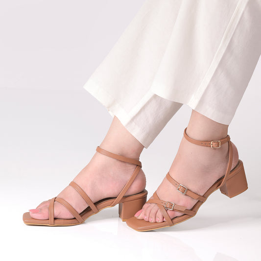 Tan Metal detail Multi-Strap Sandals