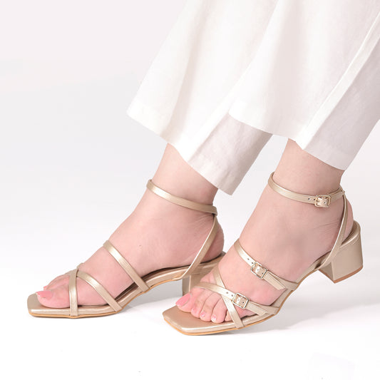 Gold Metal detail Multi-Strap Sandals