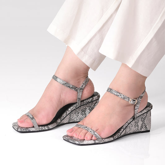 Textured Animal Print Wedges-Silver