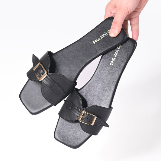 Black Buckle Detail Single Strap Flats